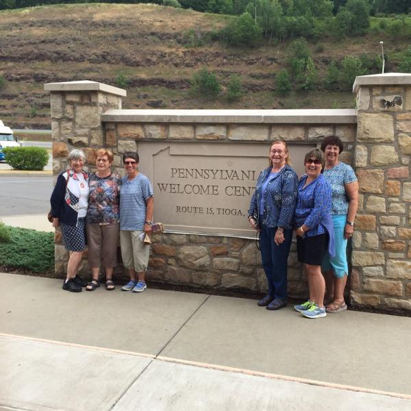 Some of our Vermont Convention Delegates just arrived in Pennsylvania Left to right, Doris Voyer, Brooke Conger,Sharon Winzler, MaryAnn Church,Lorraine Durfee and Judy Smith.